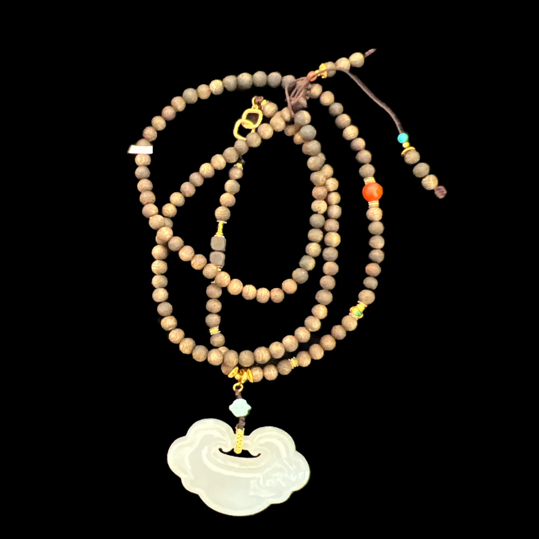 V7676沉香和田玉手串孤品