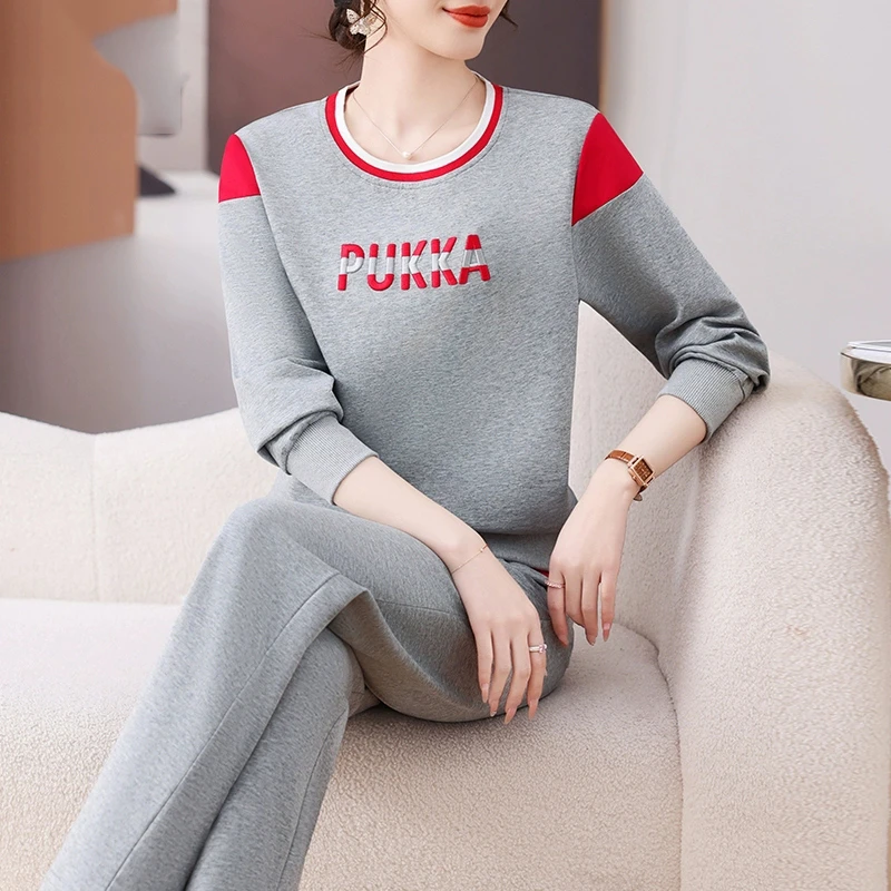 阔太太休闲运动套装2026春秋新款时尚妈妈圆领中老年卫衣两件套潮