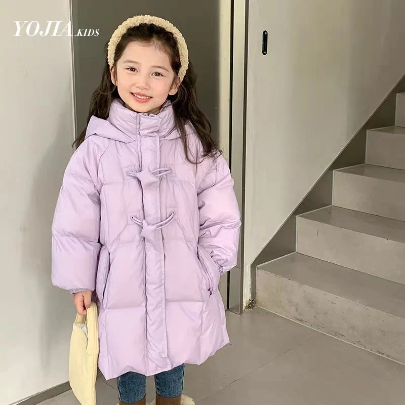N0006紫星冬季新款女童中长款韩版洋气加厚连帽外套冬装