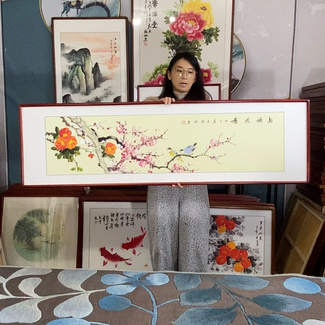 国画手写手绘带框包邮国画作品47✖️162