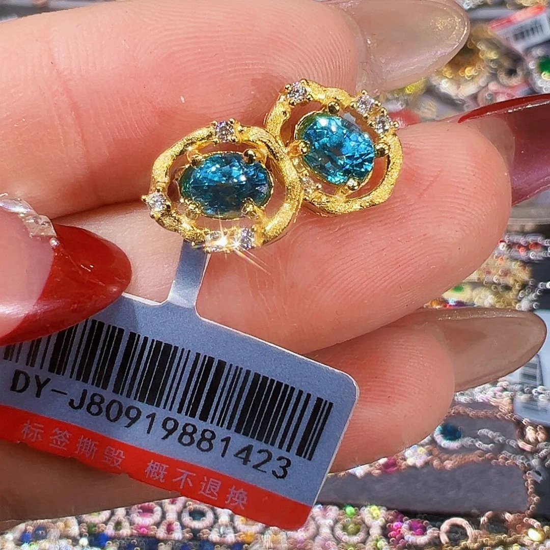 银S925镶嵌天然锆石耳钉