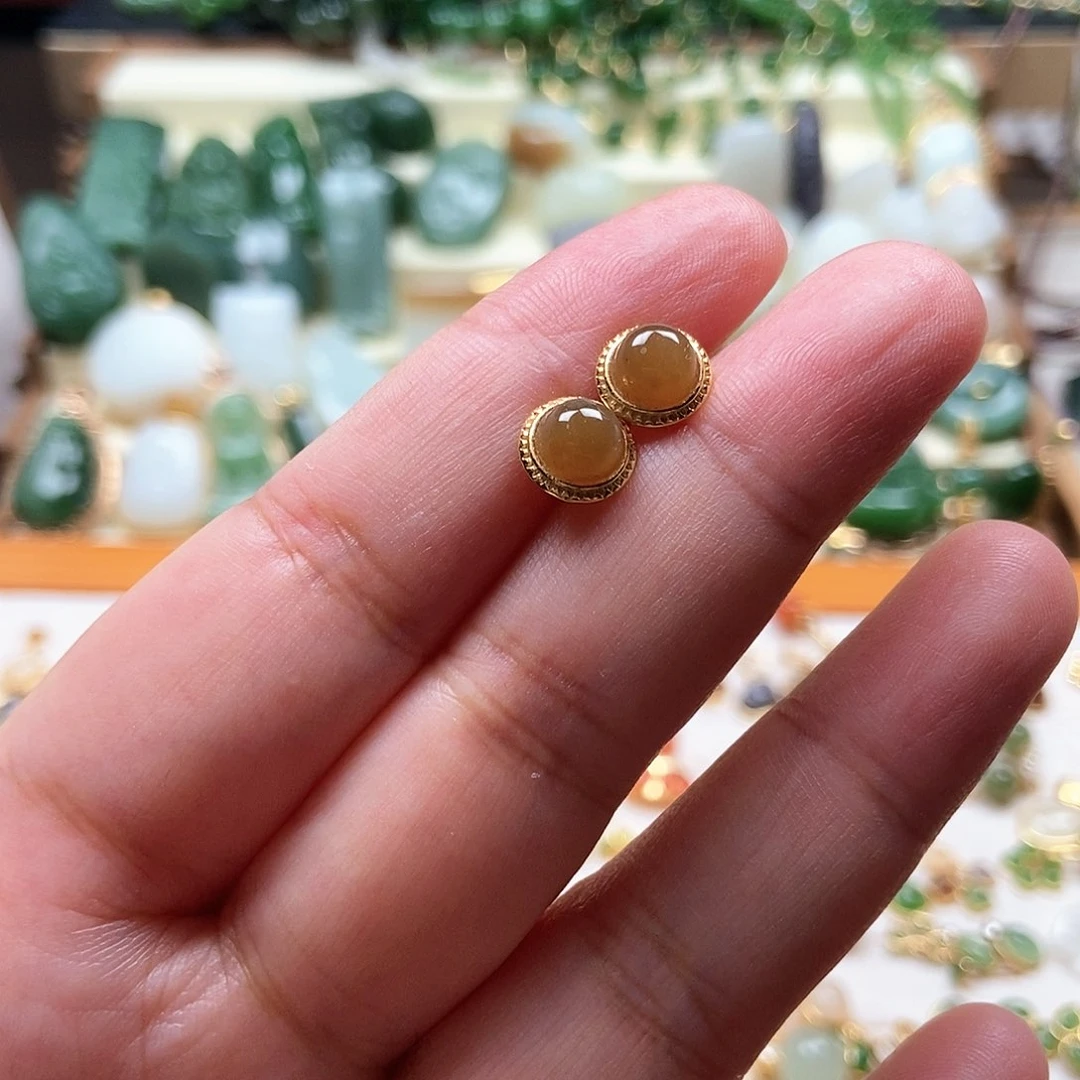 和田玉银S925镶嵌耳饰