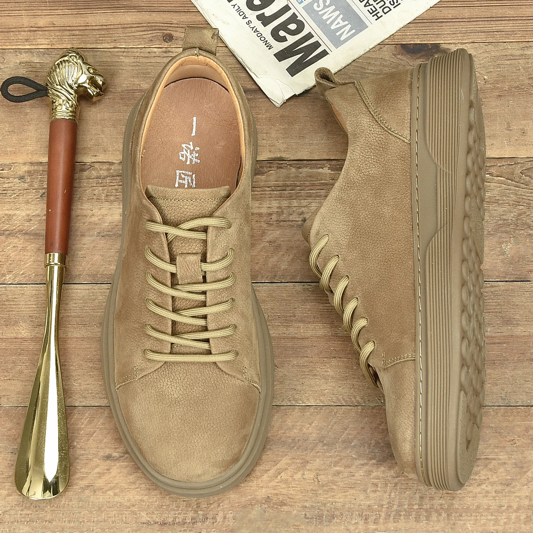 新款百搭男士头层牛皮春季休闲时尚软底系带复古透气男鞋-7806