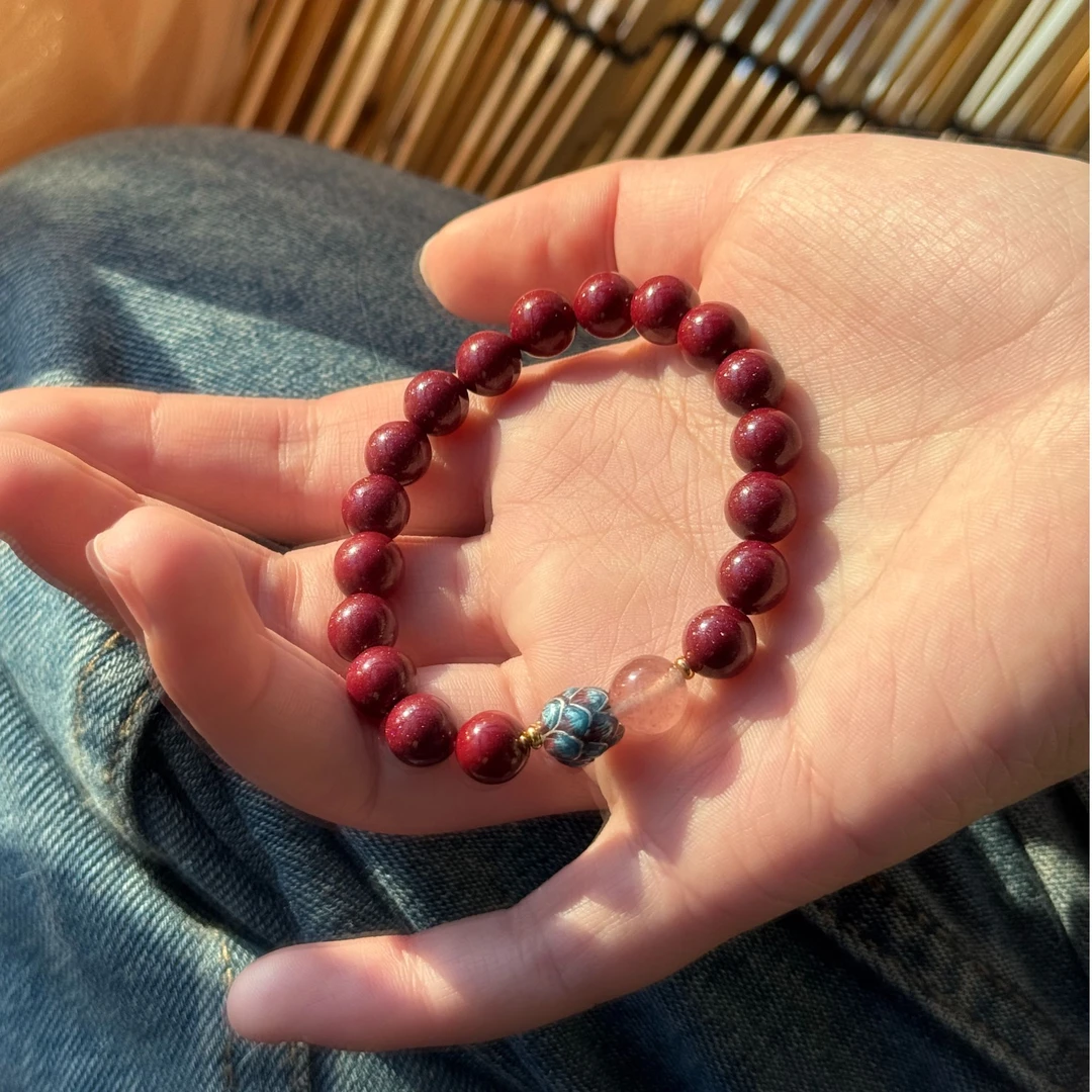 含辰砂工艺品熹棠足银云棠静心莲花手链白鹿同款8mm朱砂手串辰砂