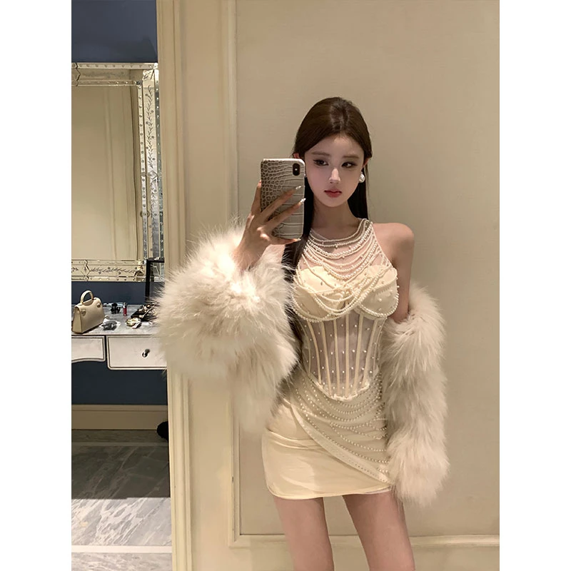 气质名媛高端两件套2025秋冬新款性感纯欲鱼骨上衣半身裙辣妹套装