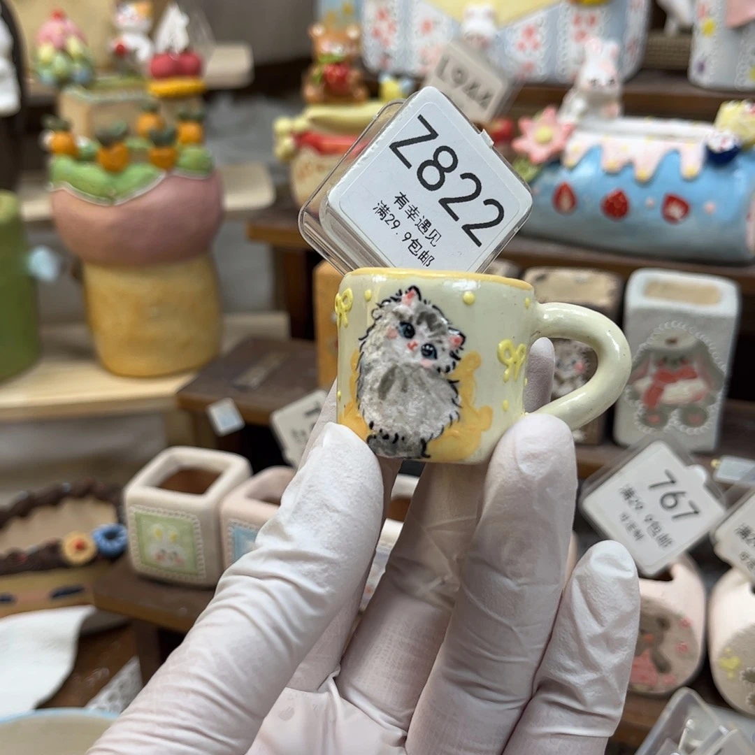 C***饭822猫咪杯子花盆手绘