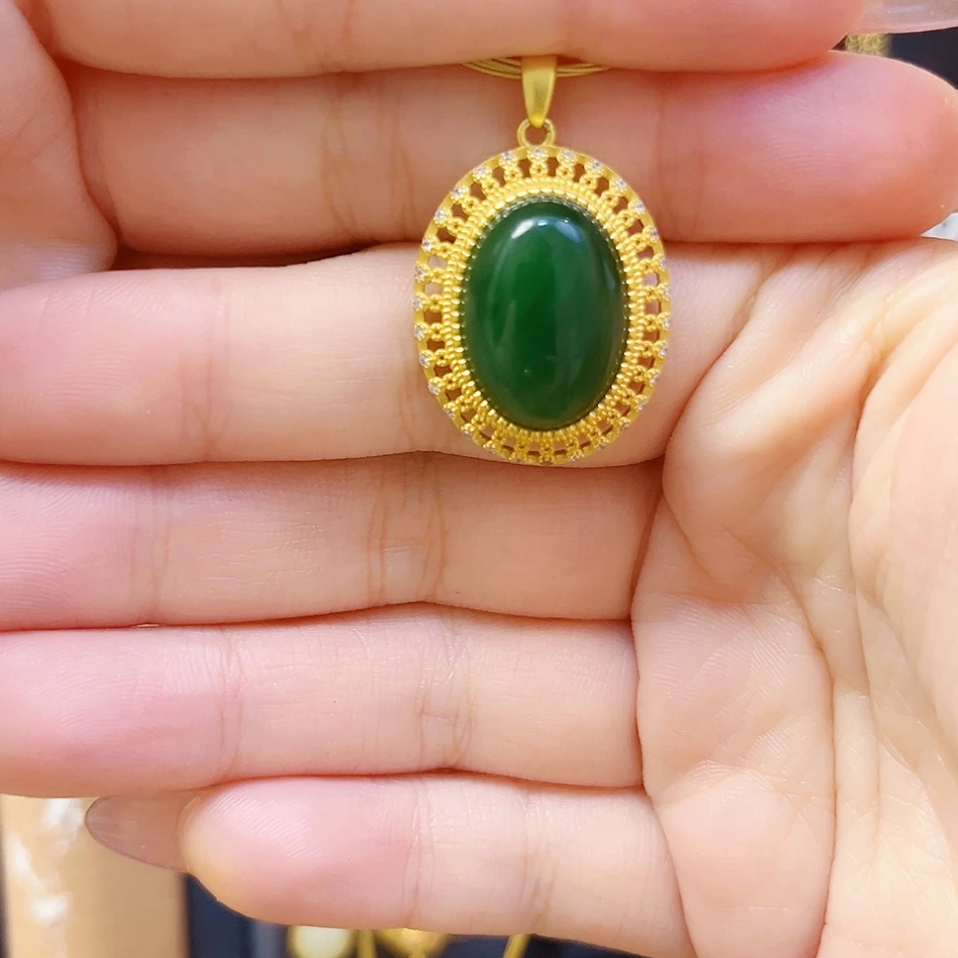 和田玉银S925镀金镶嵌颈饰