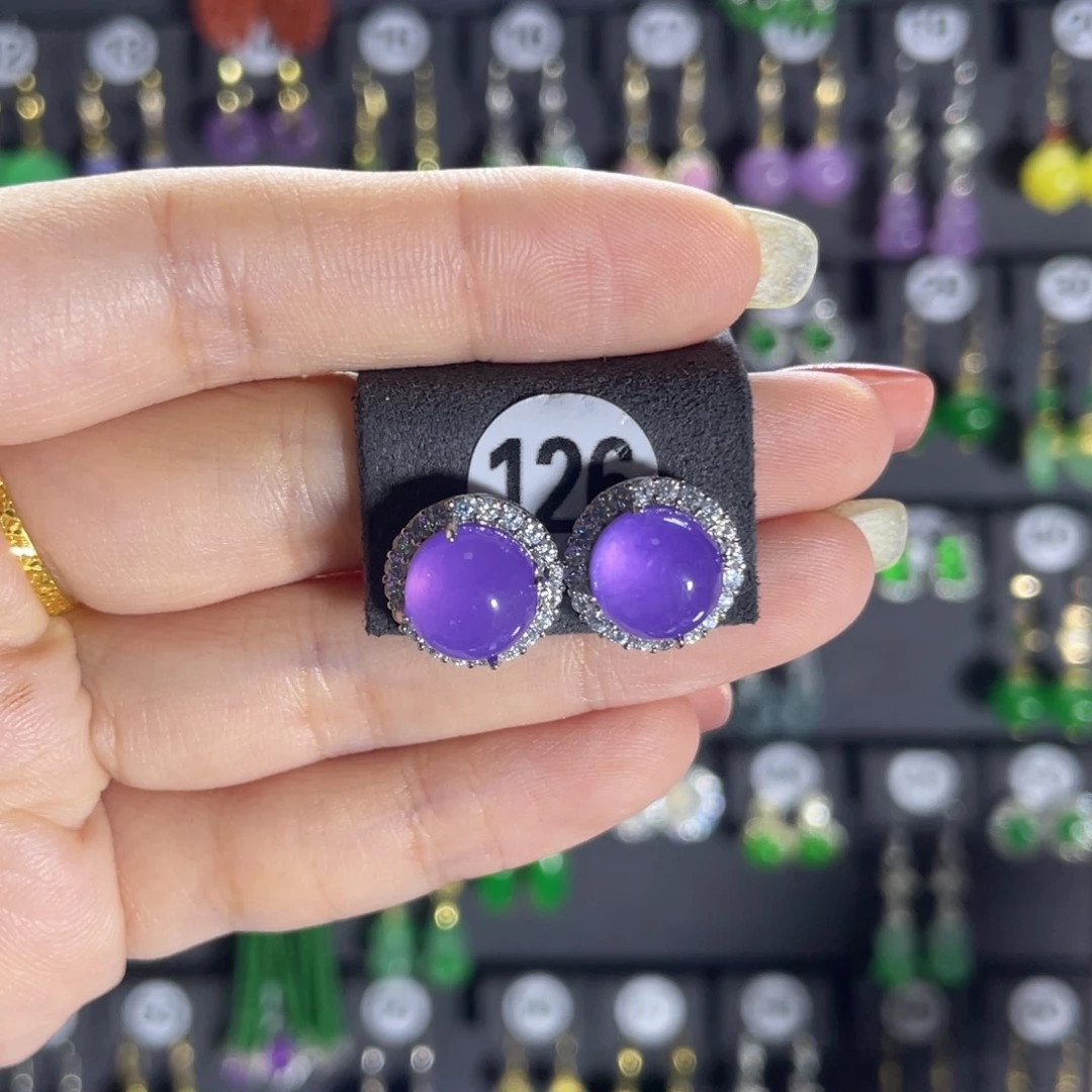 银S925镶嵌翡翠耳饰126