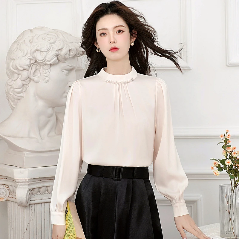 hxe1501法式职场勤通纯色衬衫2025秋季新款气质教资面试穿搭上衣