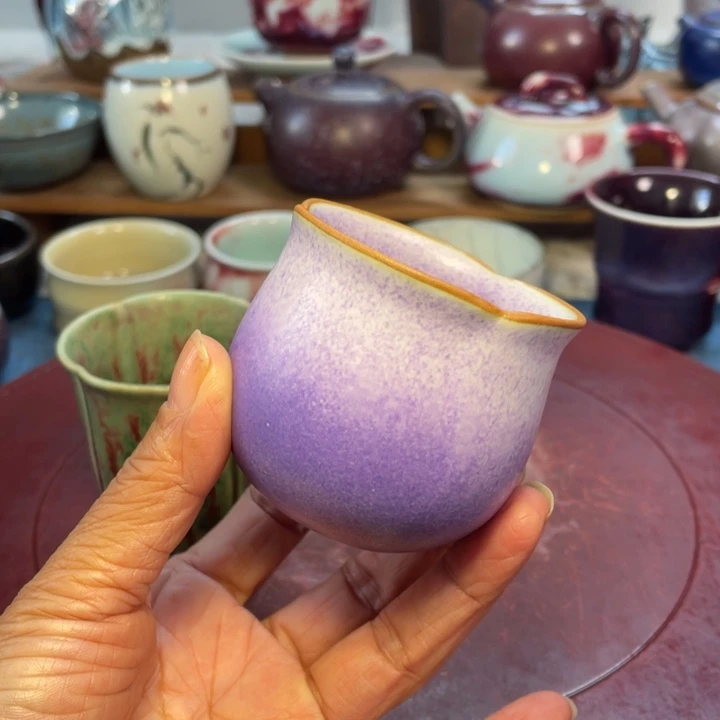 摆件钧瓷薰衣草紫花瓣杯