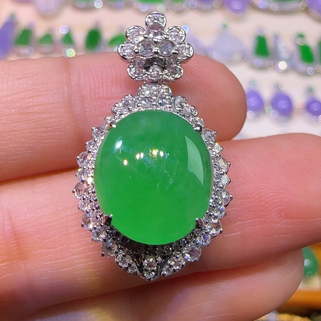 翡翠18K金镶嵌吊坠(不含链)