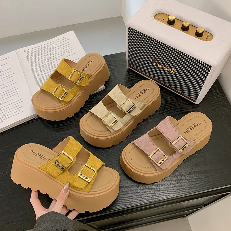 7厘米增高小个子厚底勃肯拖鞋女2025新款夏季外穿博肯凉鞋松糕鞋