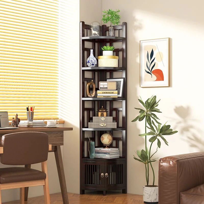 新中式转角书架书房角落置物架三角柜古玩花盆茶叶摆放架2025新款