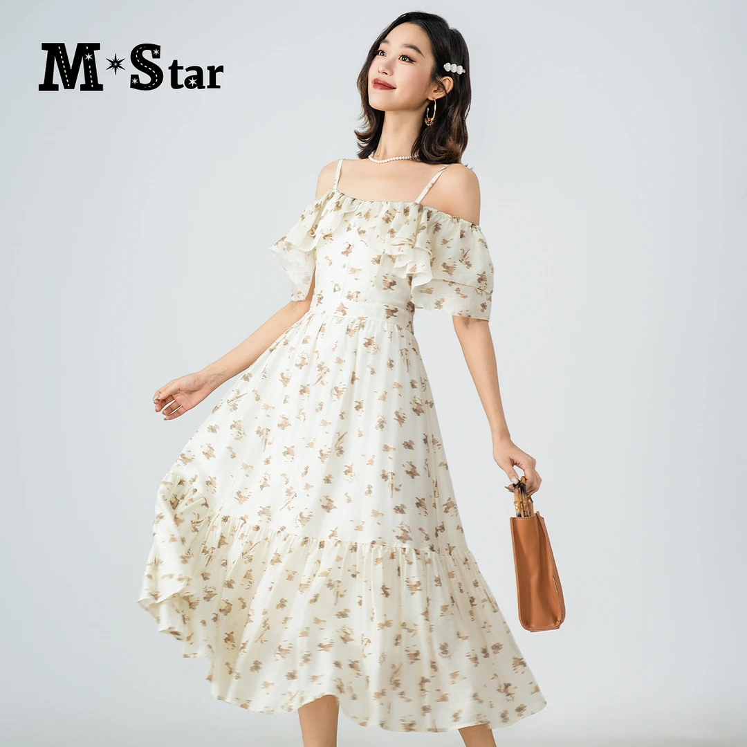 【林一专属】M-Star法式度假风吊带碎花莱赛尔连衣裙SFBL121803