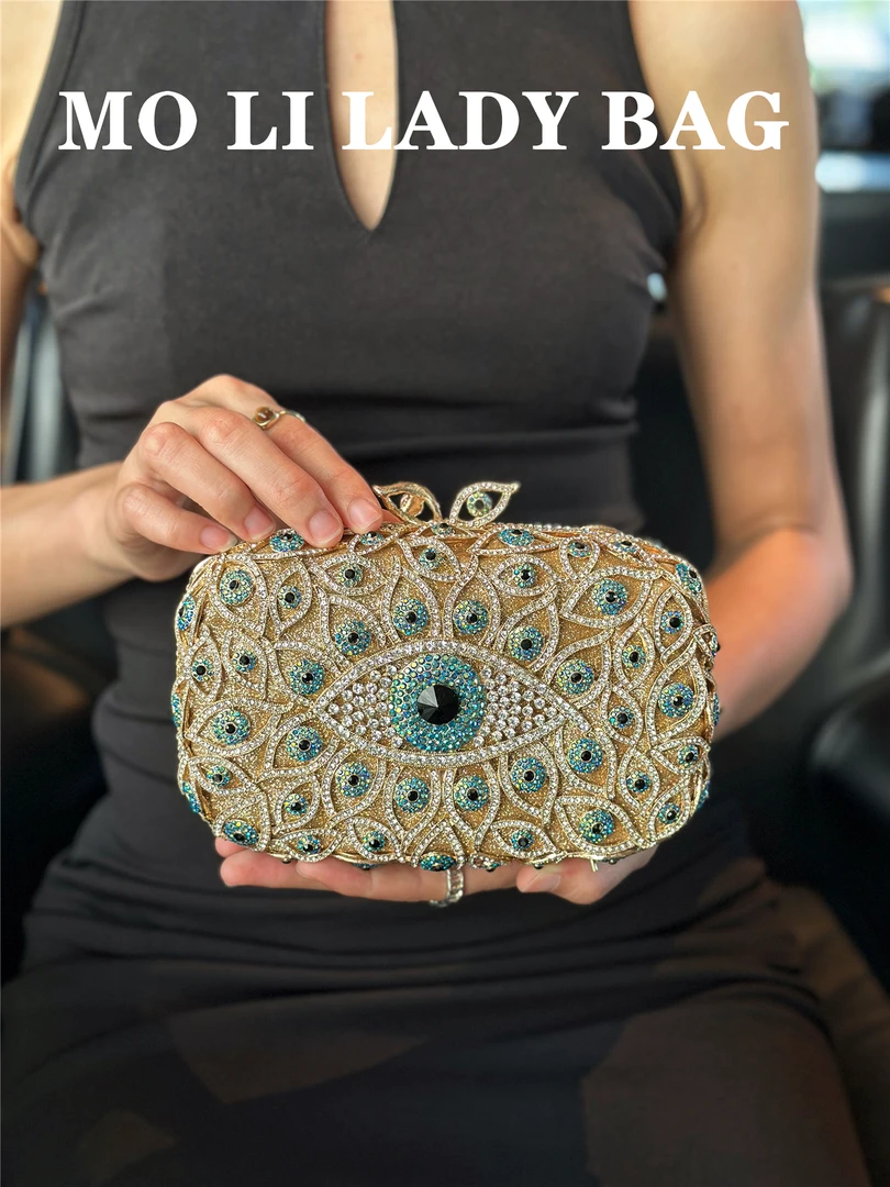 欧美高奢2025新款欧美晚宴包眼睛镶钻宴会包恶魔之眼水钻手拿女包