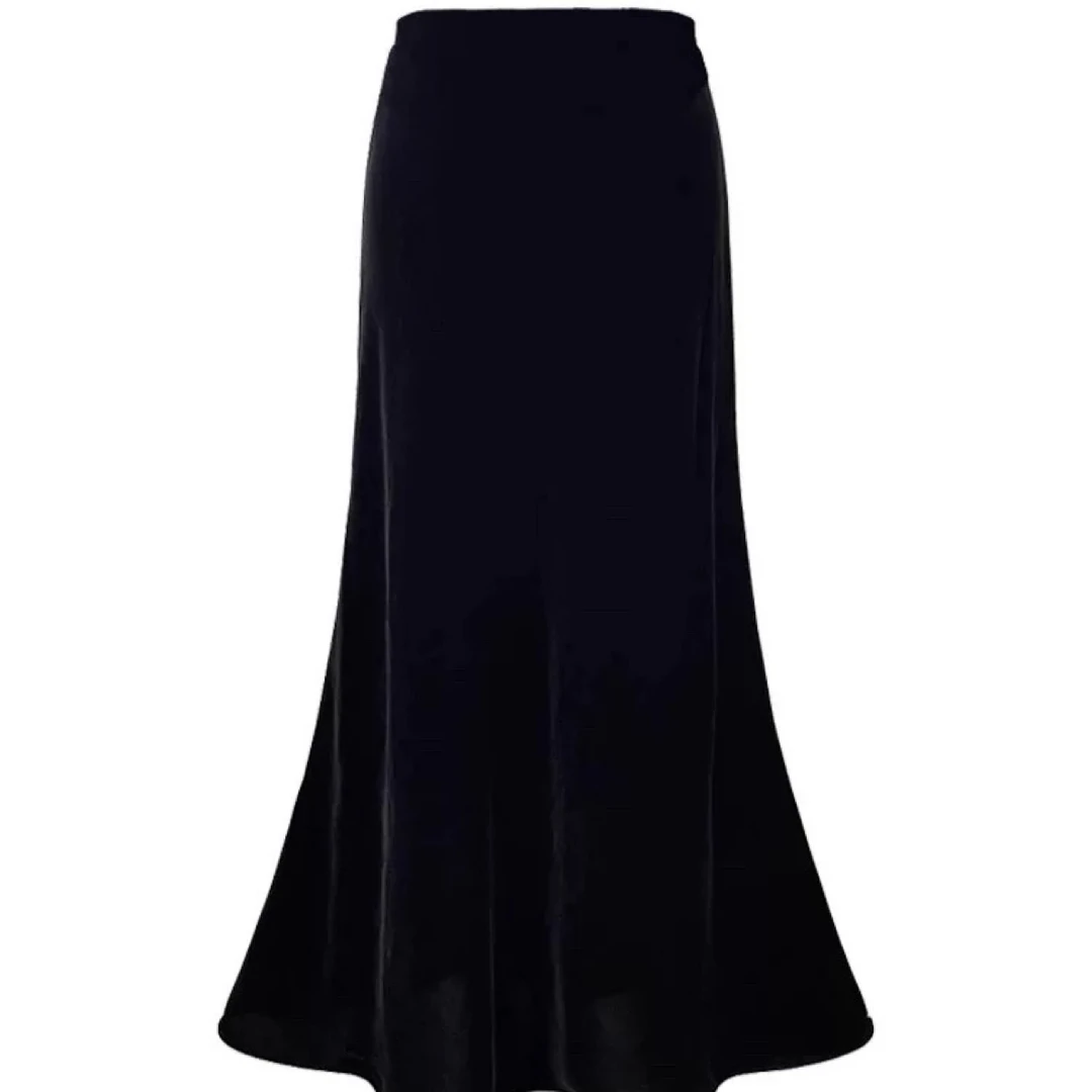 丝绒高腰A版小鱼尾气质百搭半身裙1838