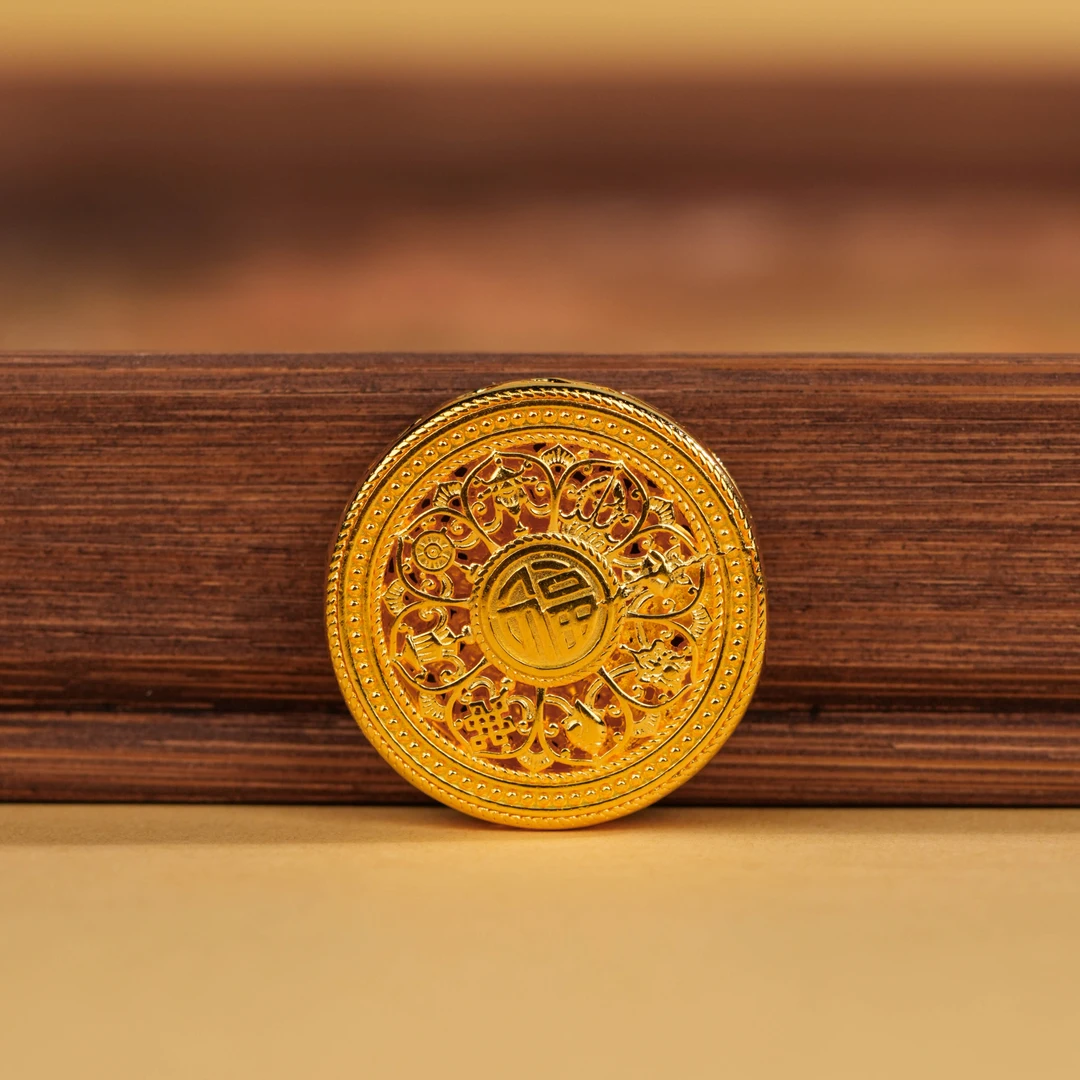 足银手链 足银八宝罗盘金色表带复古手工