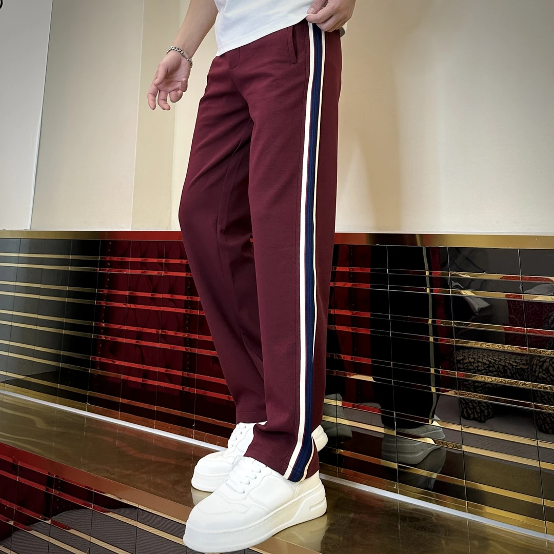水金2025男士春秋高端纯色潮流时尚百搭织带轻薄直筒休闲裤58098-
