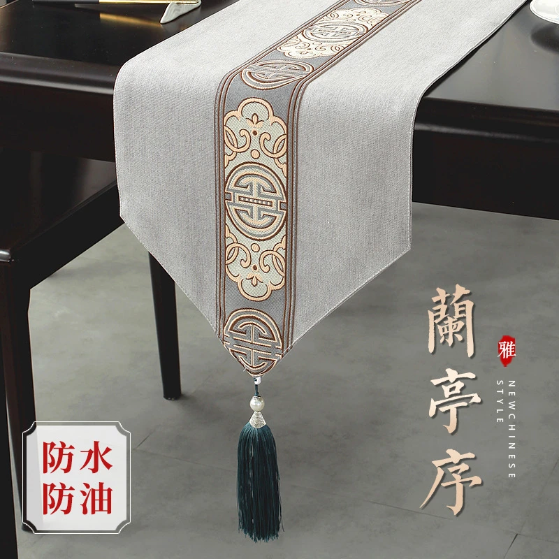新款新中式简约长条桌旗防水防油茶桌茶席桌布禅意茶几盖布床尾巾