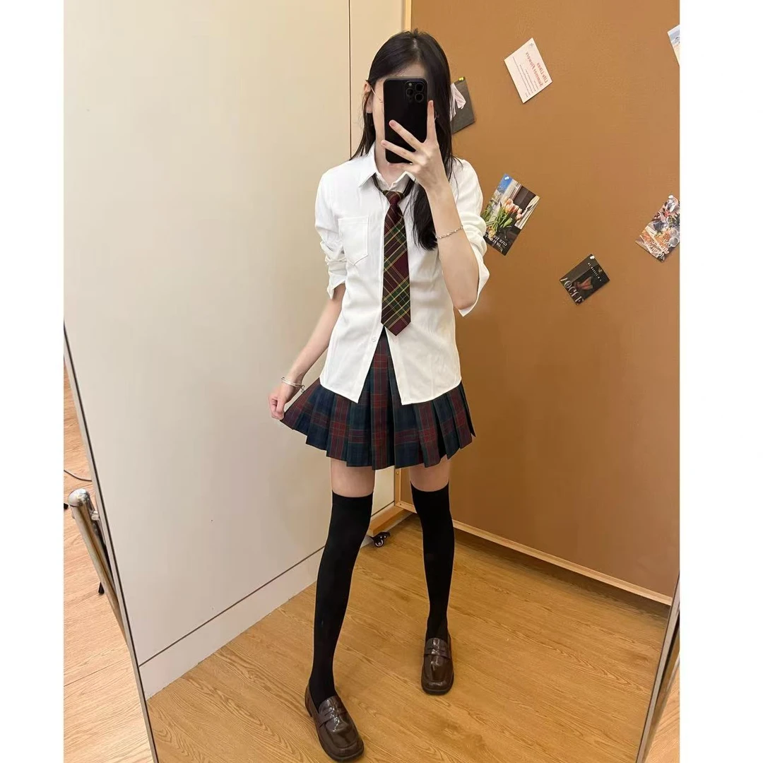 【小颖定制】收腰衬衫套制服格裙女辣妹纯欲百搭显瘦校供感学院风