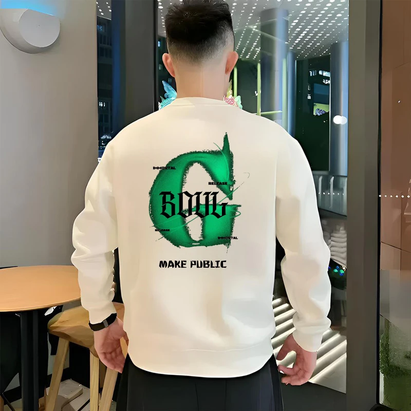 2025秋冬新款时尚潮牌卫衣男士美式潮流印花百搭长袖休闲圆领上衣