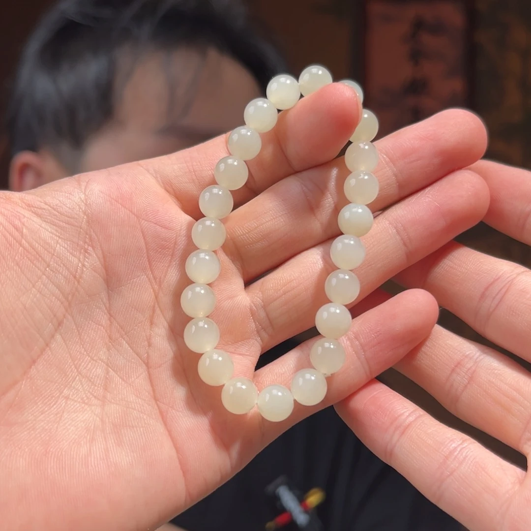 未镶嵌手串和田玉新疆且末高青白玉单圈8mm