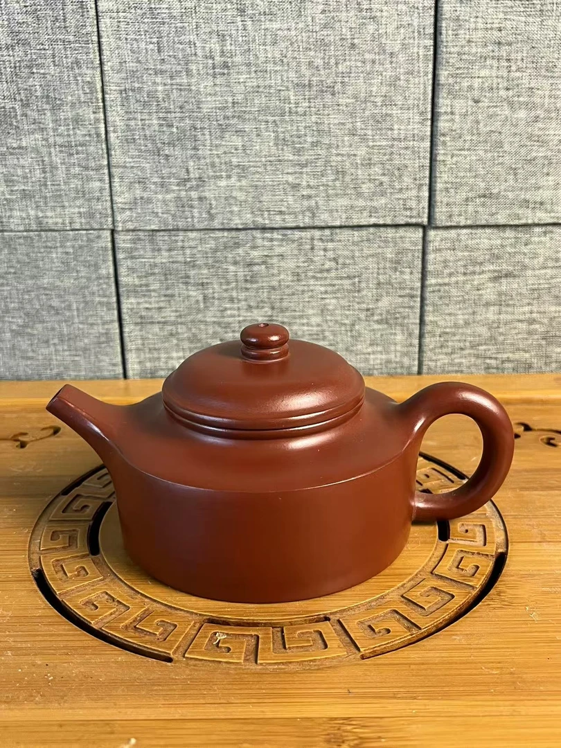 全手工大红袍光器扁德钟紫砂壶