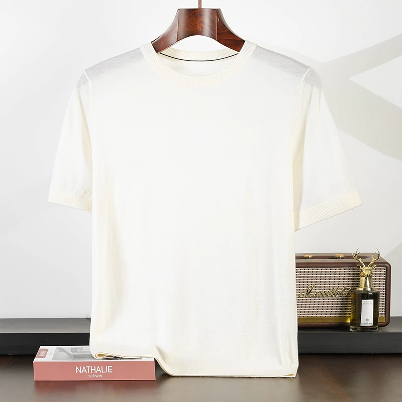 18针精纺】男款黄金毛短袖夏季透气薄款圆领针织衫T恤简约纯色半袖