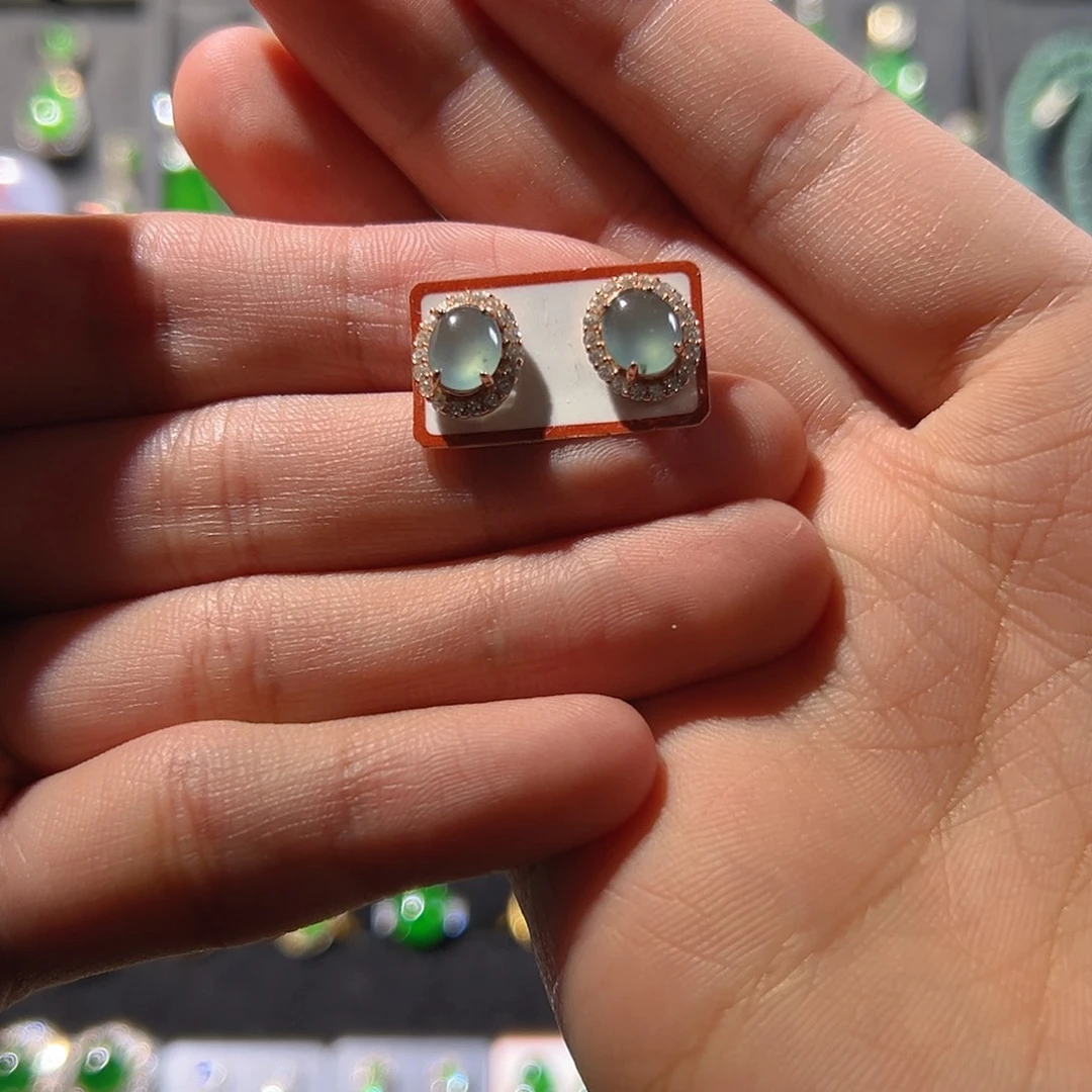 翡翠银S925镶嵌耳饰耳饰