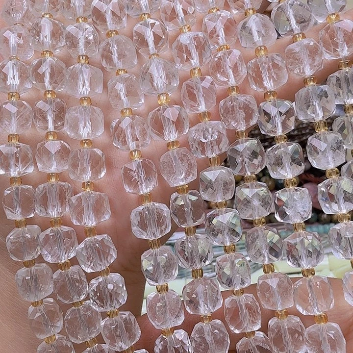 水晶珠宝半成品未镶嵌卡8白水晶切面方糖一条