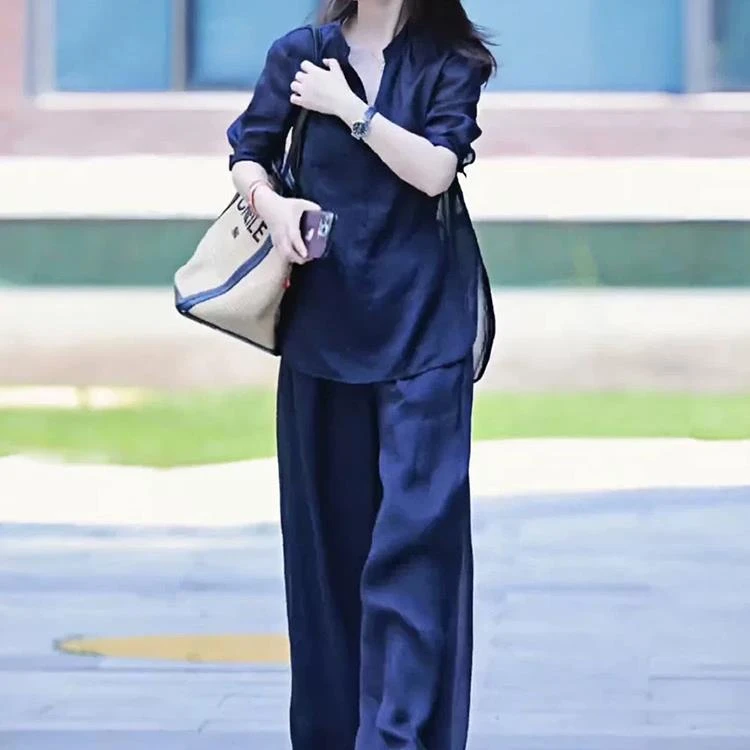 哥弟阿玛施正品高级感休闲亚麻套装女2025夏季新款宽松气质上衣长