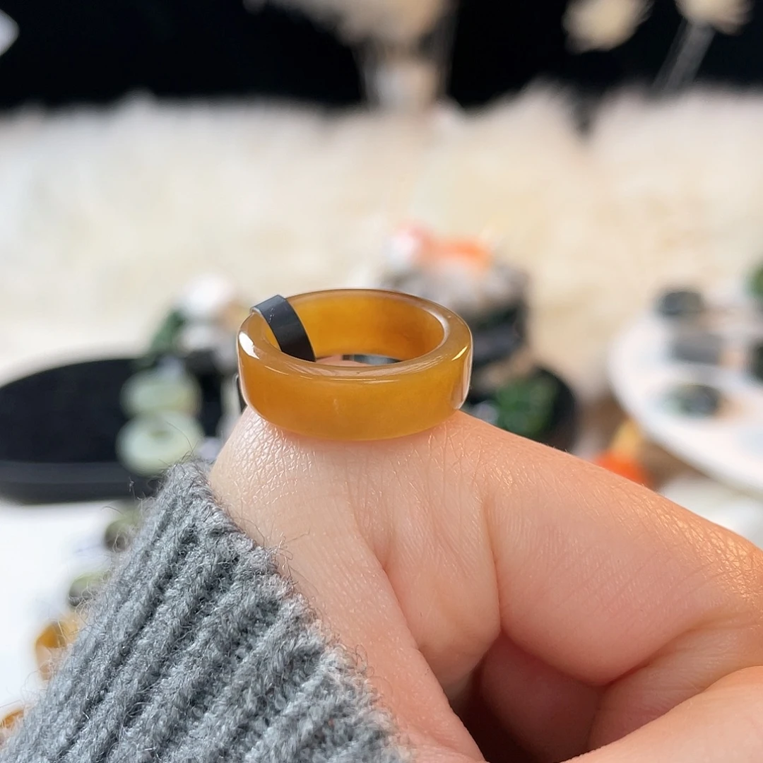 和田玉未镶嵌戒指k6 咖糖窄直切17.0mm