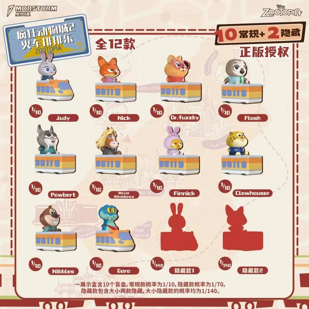 迪士尼疯狂动物城火车排排乐系列盲盒朱迪尼克正版潮玩-默认代拆