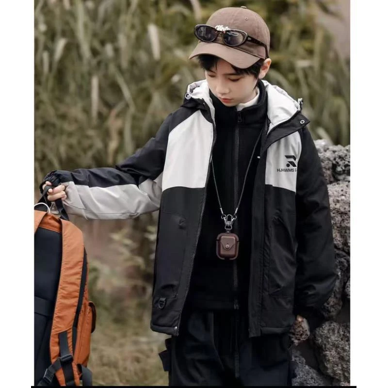 200731童装男童棉衣外套2025冬韩版洋气潮酷夹棉加厚棉服连帽外套