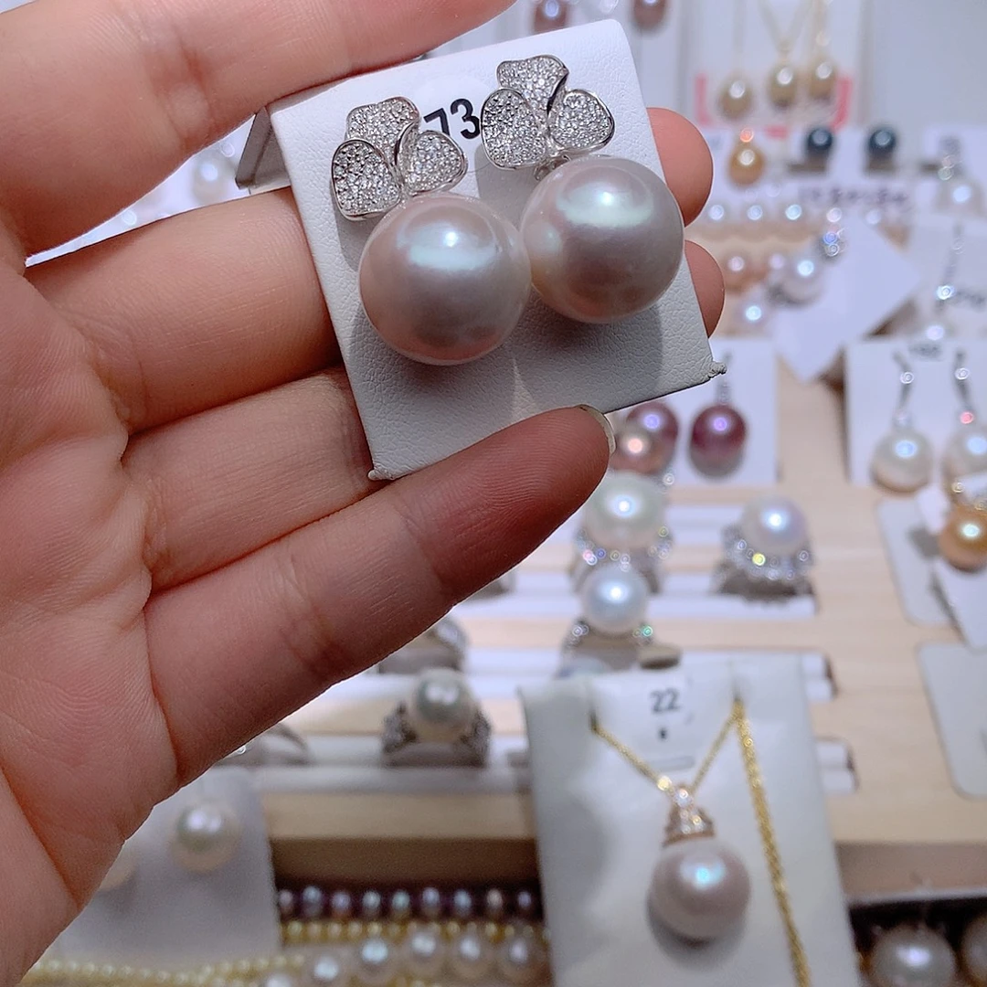 E****淡水珍珠耳饰银S925镶嵌