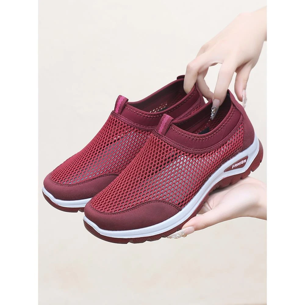 老北京布鞋女鞋老人软底防滑透气中老年一脚蹬妈妈网面休闲运动鞋