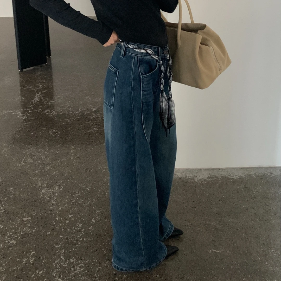 秋冬牛仔裤阔腿喇叭裤秋季小众轻职优雅风小个子直筒