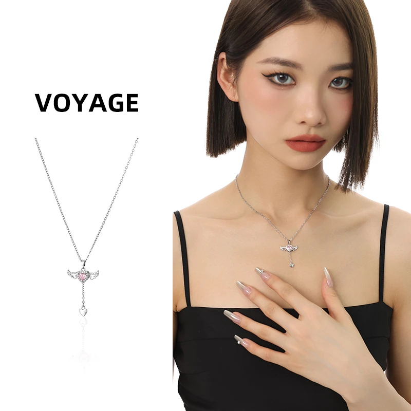 钛钢项链 天使翅膀爱心项链女款丘比特之心小众首饰学生党闺蜜款