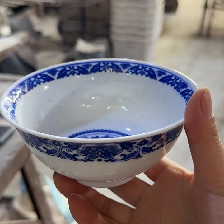 青花玲珑5寸牡丹饭碗