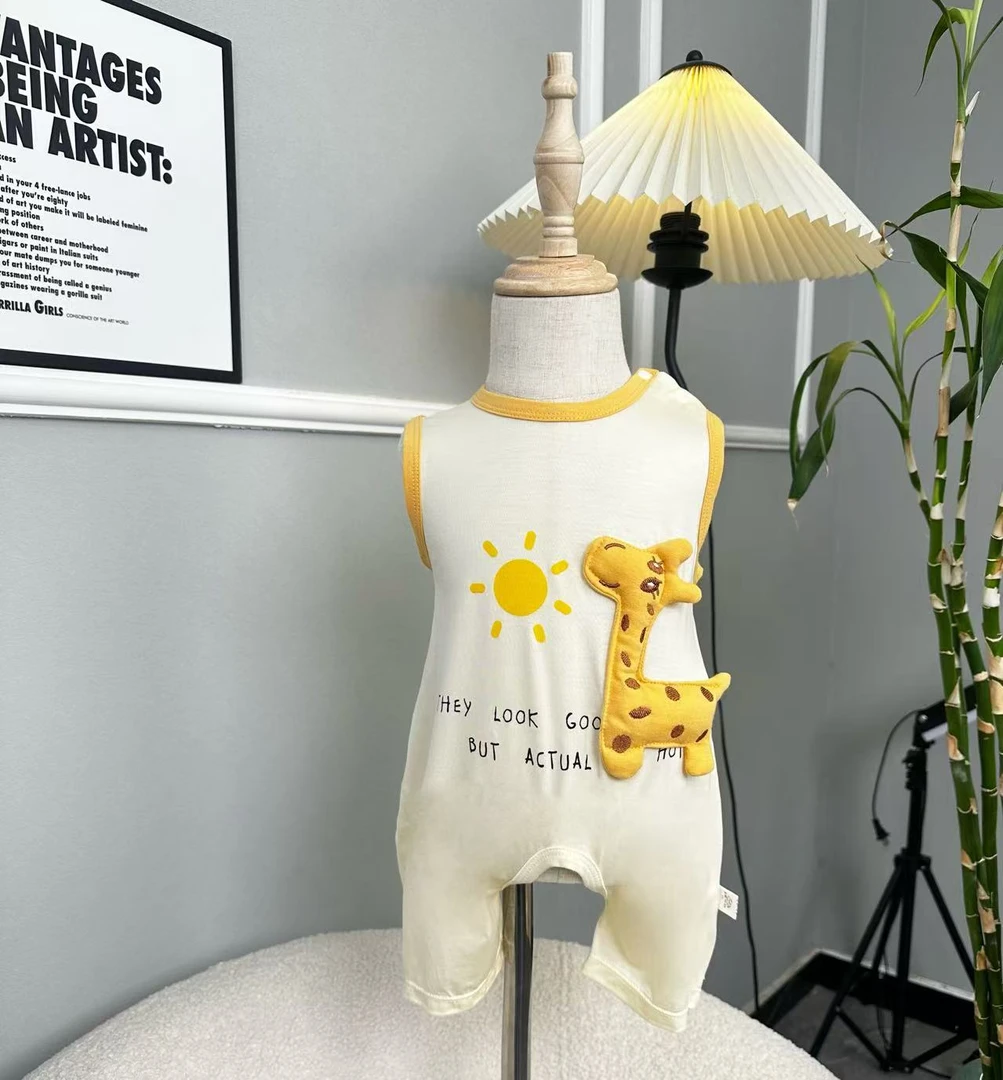 夏季薄款婴幼儿连体开裆爬服宝宝哈衣轻薄爬服空调服睡衣