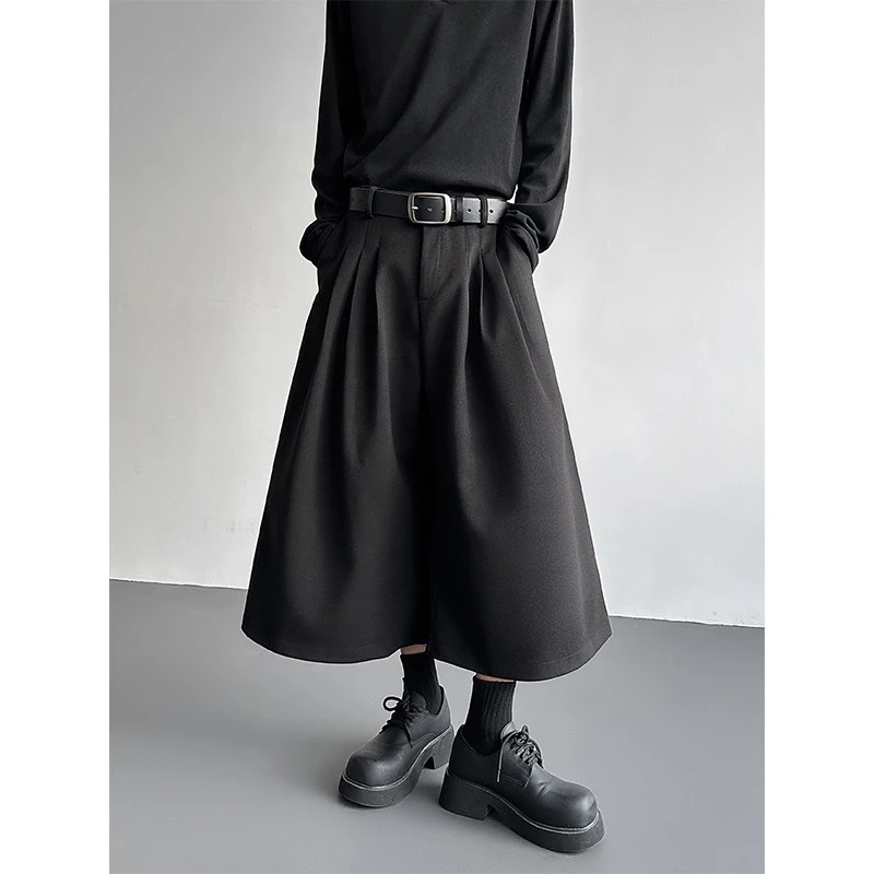 秋冬高级感毛呢阔腿短裤男发型师西裤痞帅八分裤高腰直筒休闲中裤