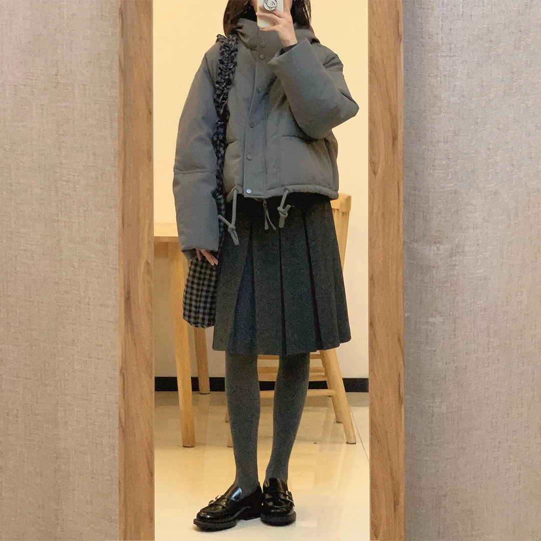 深灰色毛呢半身裙女秋冬新款大码胖mm梨型身材遮胯显瘦a字百褶裙