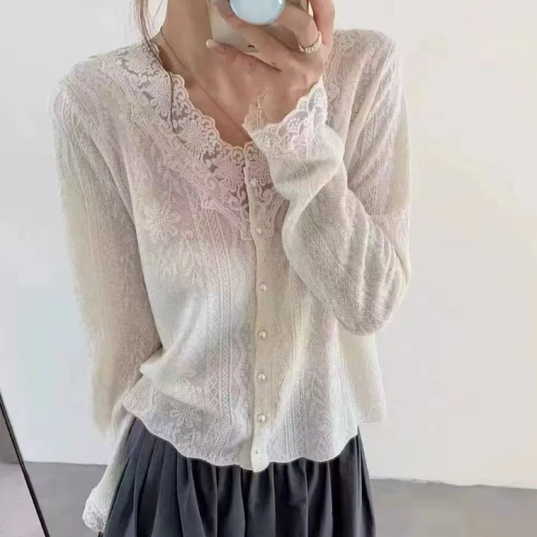 （NO退）蕾丝钩花针织时尚毛衣