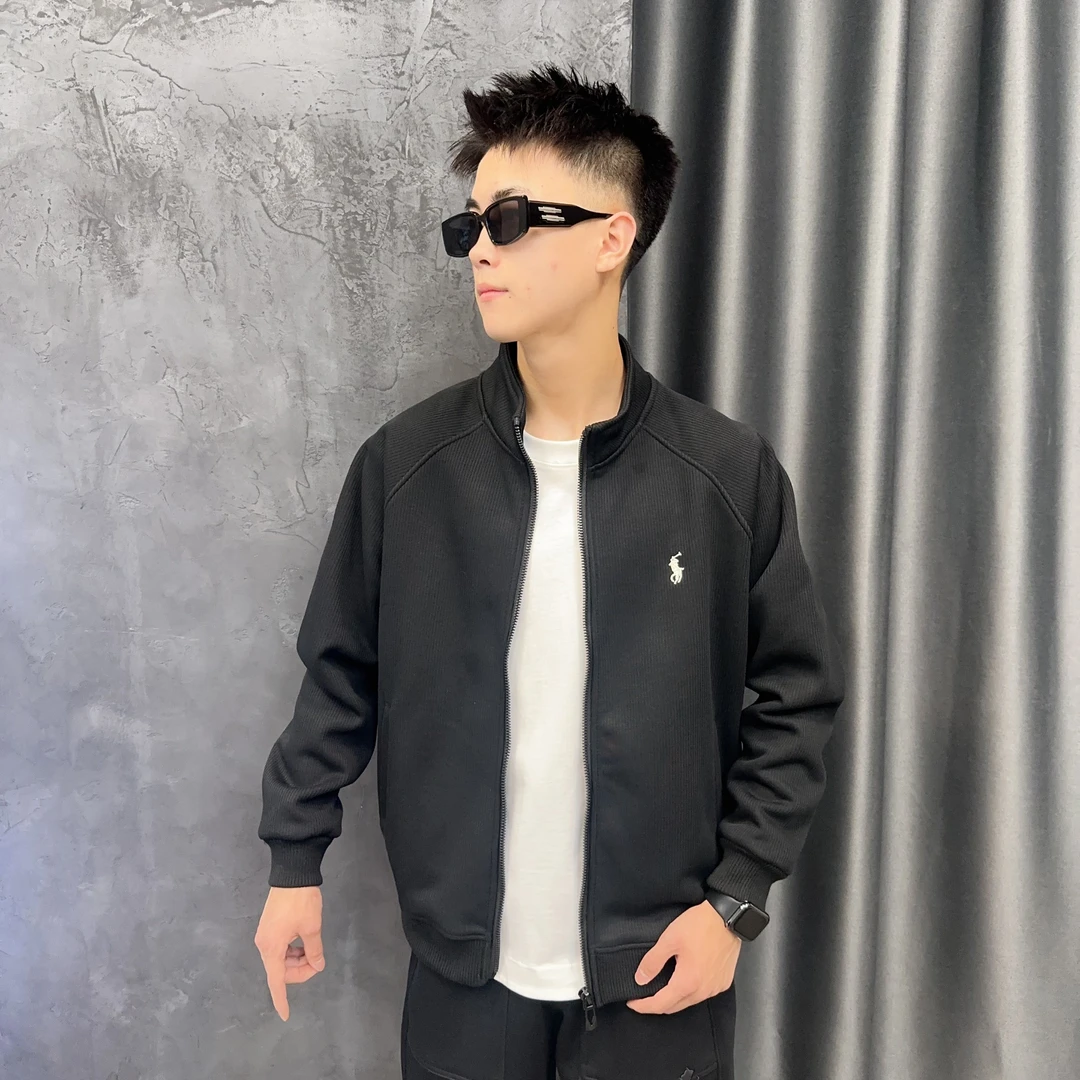 秋季透气男士针织拉链刺绣立领夹克外套加厚宽松男士25869