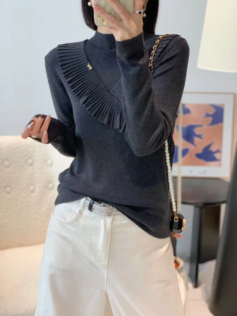 【玫卡】女装2025秋冬新款可外穿精致打底爆款独特针织上衣1482