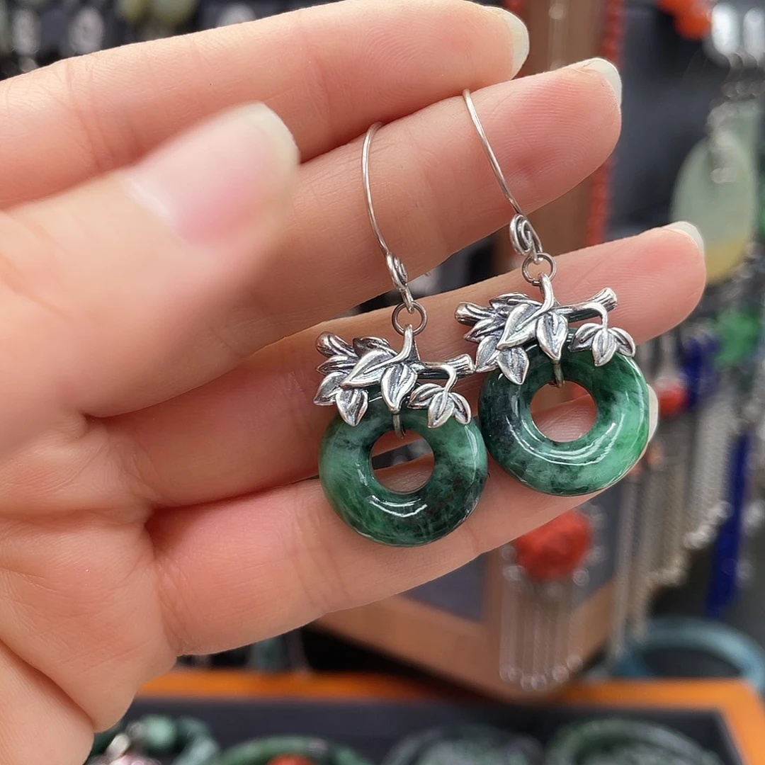 翡翠银S925镶嵌耳饰彤*915thngggh