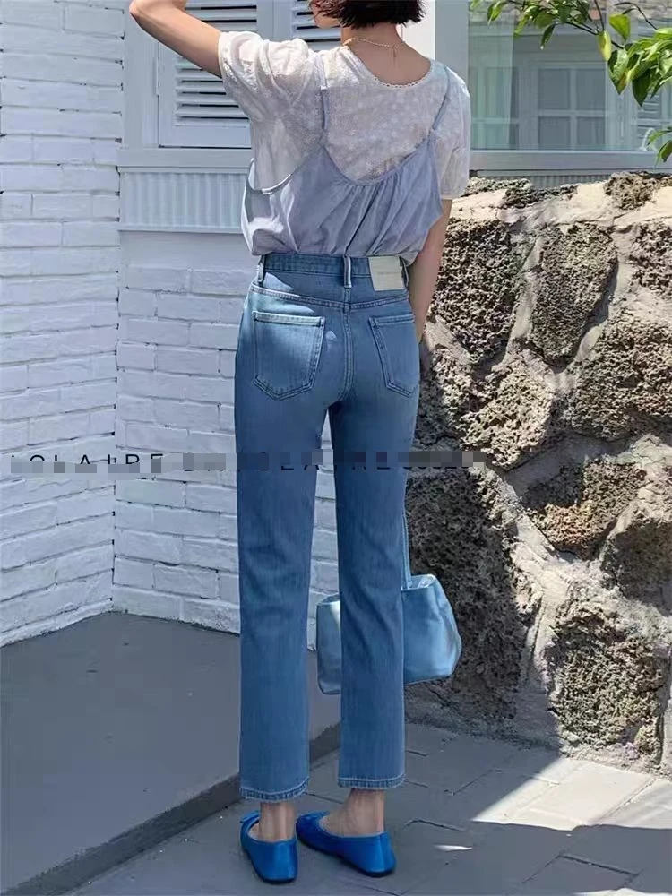 HH 99320 夏季超薄款浅蓝显瘦清新大牌色九分法棍 直筒牛仔裤