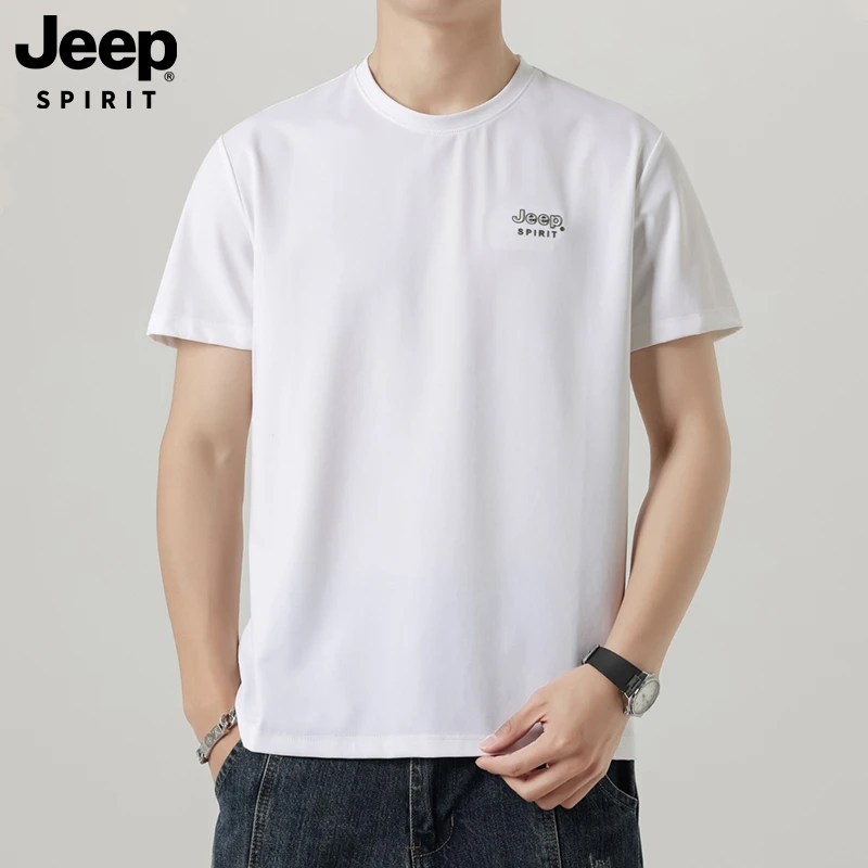 Jeep吉普无痕冰丝短袖t恤衫男夏季圆领吸汗舒适休闲运动服装男士
