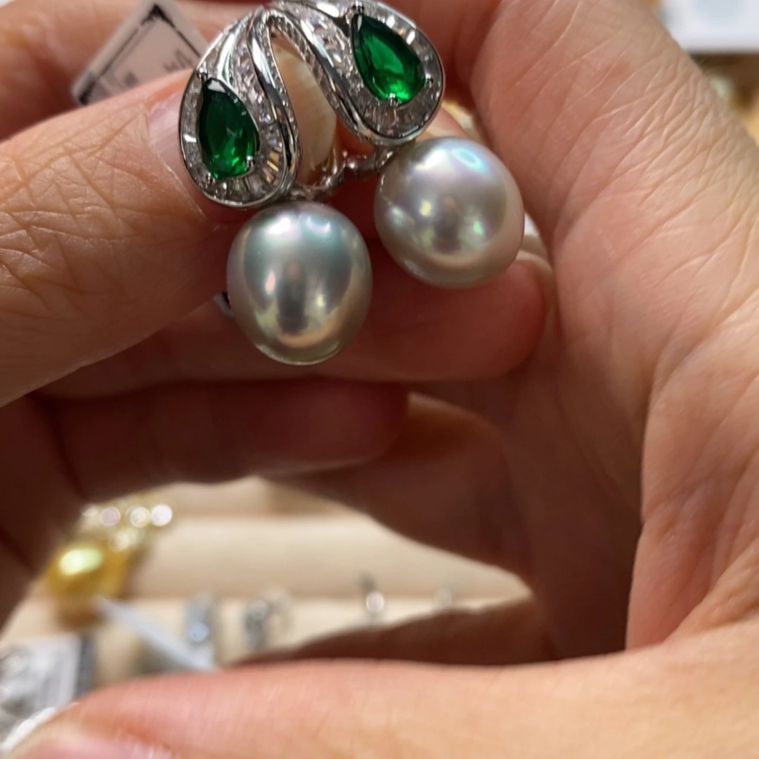 海水珍珠耳饰银S925镶嵌