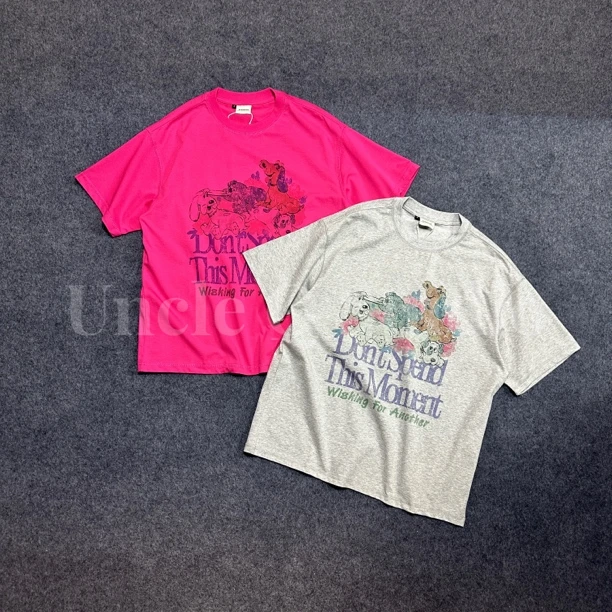 日系复古涂鸦狗狗印花字母T 男女同款